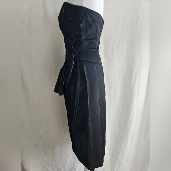 VTG Womens Black Cocktail Dress by Steppin Out Strapless Sequin Lace Bow Sz 6 - Picture 4 of 14